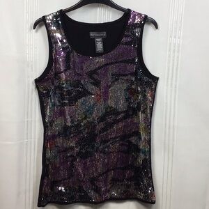 Covington Sequin Sweater Knit Tank Top - Black and Multi